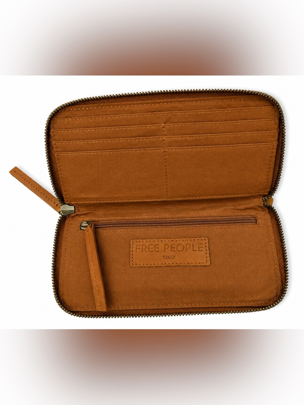 Free People Vegan Leather Wristlet Wallet Cognac Brown BNWT Zip Around - Picture 2 of 5